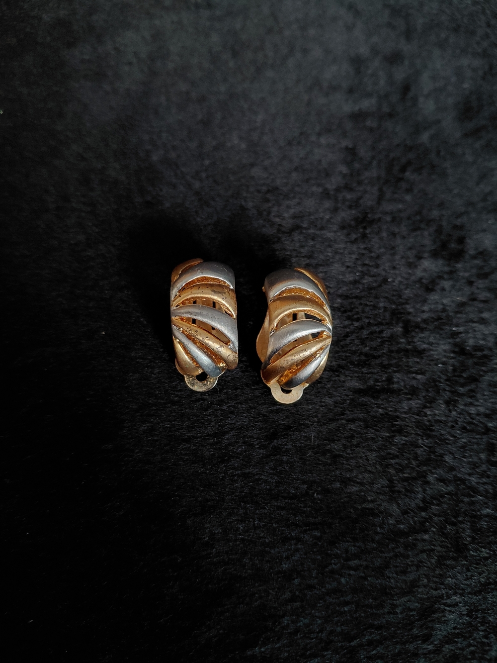 Gold and Silver Two-Tone Curved Clip-On Earrings